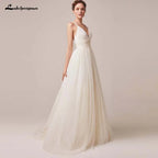 Chic V Neck Spaghetti Strap Tulle Wedding Dress Custom Backless Gown