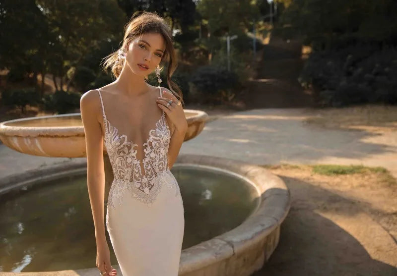 Lorie Custom Mermaid Lace Wedding Dress Spaghetti Straps Backless Boho Gown