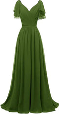 Abito da damigella con maniche arricciate, scollo a V, chiffon, lungo, formale, da sera per matrimonio Y1315