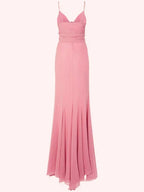 Robe de bal vintage en mousseline rose à fines bretelles style sirène Y8494