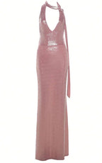 Vestito da sera formale rosa sexy con scollo all'americana e schiena scoperta per festa e ballo Y8166