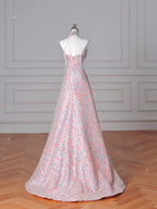 Splendido abito da sera rosa con paillettes e perline a linea ad A Y8637