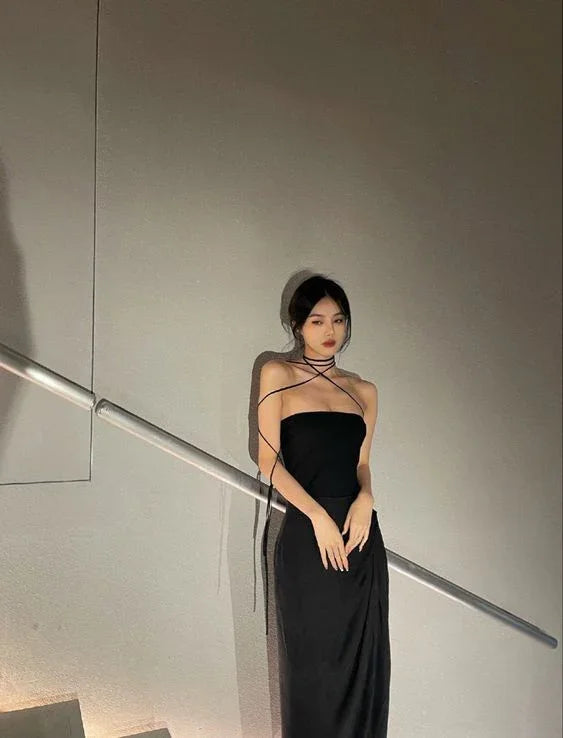 Abito da sera semplice nero elegante e seducente Y1343