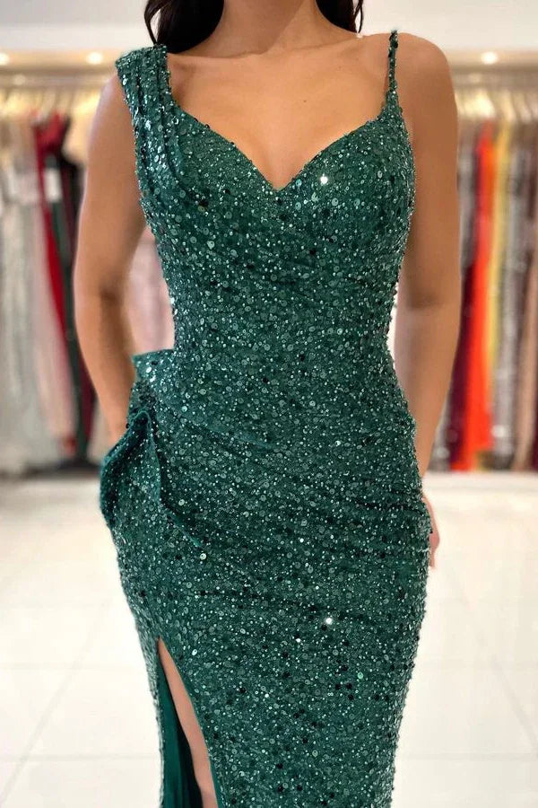 Abito da sera verde con paillettes a sirena, abito da sera verde affascinante Y1902