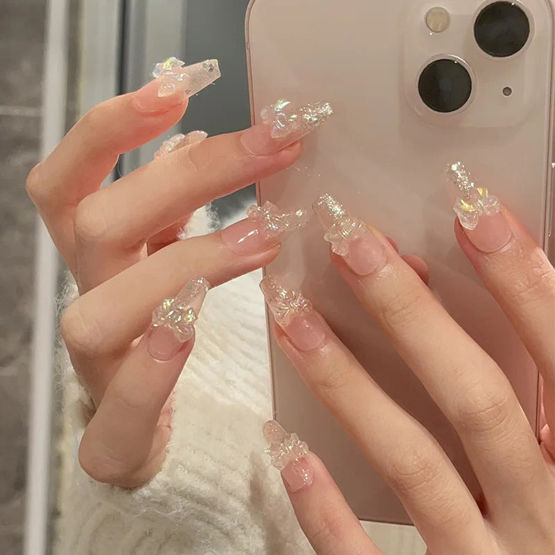 Pegatinas de uñas con purpurina Aurora Bow, uñas postizas desmontables, listas para usar, hechas a mano 