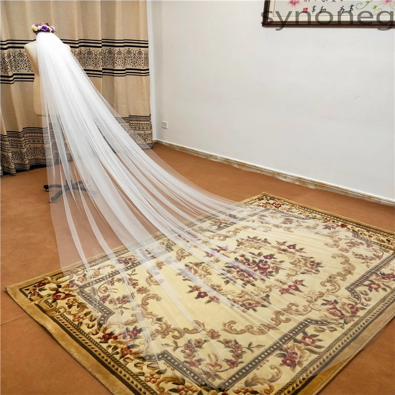 Elegant One Layer Bridal Wedding Veil With Comb Soft Tulle 3 Meter White Ivory