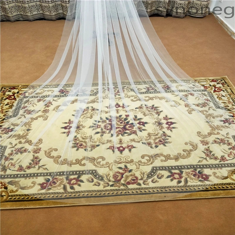 Elegant One Layer Bridal Wedding Veil With Comb Soft Tulle 3 Meter White Ivory