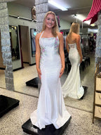 Halter Lace Up Prom Dress With Floral Embroidered Bodice And Rhinestones