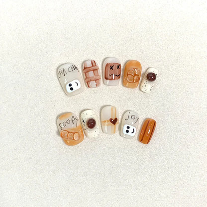Cartoon Hand-painted Short Handmade Gel Stick on Nails Manicure Patches