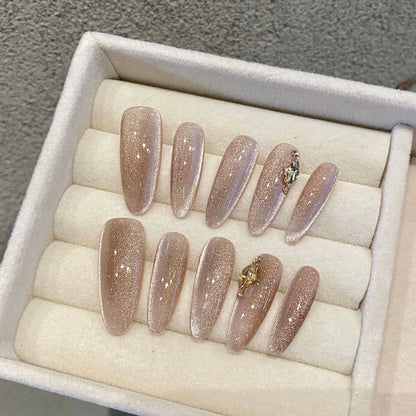 Press on Nails Detachable Ballerina Acrylic Cat Eye Reusable Stick on Nails