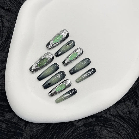 Green Hand Pressed Nail with Glue False Nails Manufacturers Acrylic Press on  Nails