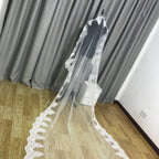 Ivory Cathedral Wedding Veil With Lace Face Cover And Sequin Details Comb
