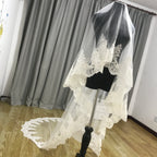 Ivory Cathedral Wedding Veil With Lace Face Cover And Sequin Details Comb