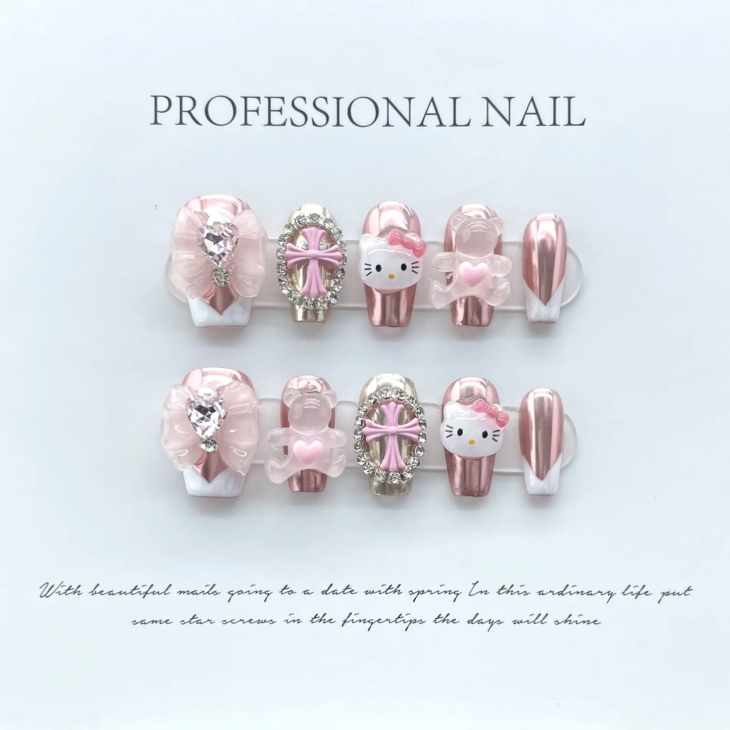Best Selling Handmade Artificial Nails Cartoon Cute Hello Kitty Crow Heart Cross Bow Press on Nails