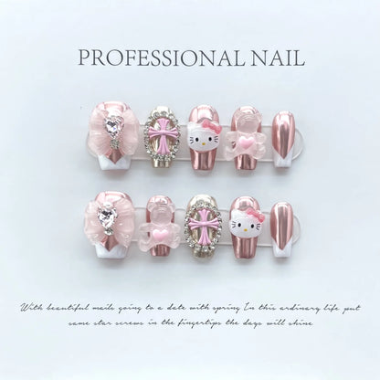 Best Selling Handmade Artificial Nails Cartoon Cute Hello Kitty Crow Heart Cross Bow Press on Nails