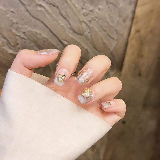 Uñas postizas de gel estilo ataúd de bailarina de lujo de alta calidad, cobertura total, hechas a mano. 