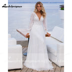 Vintage Lace Chiffon Boho Wedding Dress Custom Made Long Bridal Gown