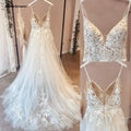 Vintage Lace Spaghetti Straps V Neckline Beach Wedding Dress Custom Made