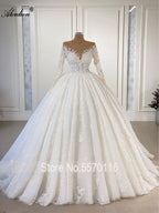 Alonlivn Elegant A Line Full Sleeve Lace Bridal Wedding Dress Pearls