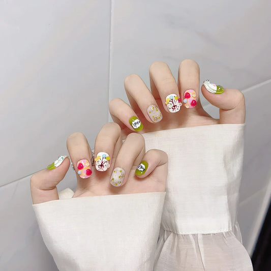 Acrylic Press on Nails Cute Cartoon Stick on Nails Tips Art Fingernails