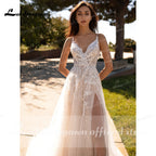 Boho Wedding Dress With Slit Backless Lace Bridal Gown Custom Made