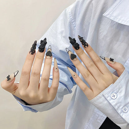 Nuevo estilo 3D colorido francés diamantes de imitación uñas postizas hechas a mano 
