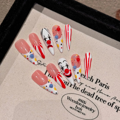 Latest High Quality ABS Detachable Press on Nails Hand Drawn Clown Artificial Nails Gel False Nails