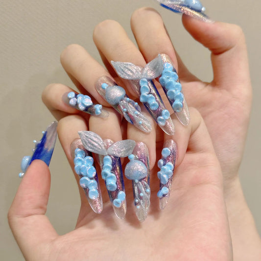 Arte de uñas de sirena medusa 3D pintado a mano de moda con una atmósfera fresca y un uso duradero. 