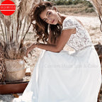 Boho Short Sleeve Chiffon Wedding Dress With Lace Appliques