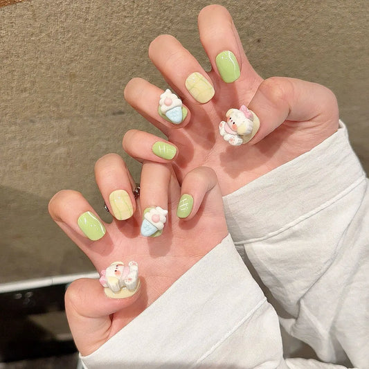 High Quality Cute Short Nails Pure Hand-painted 3D Cartoon Press on Nails