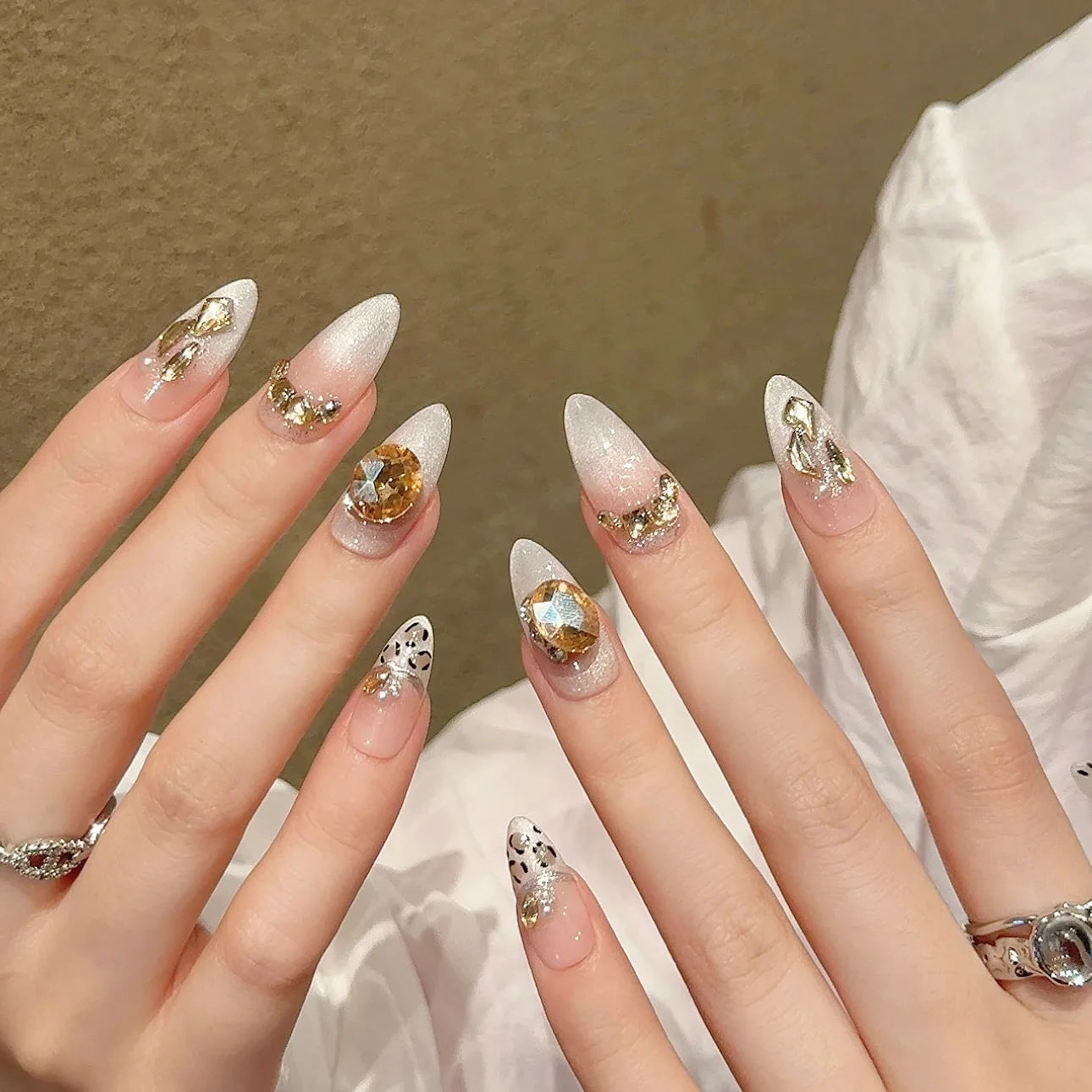 New Press on Nails Cat Eye Kitten Detachable Acrylic Artificial Nails Diamonds Gel False Nails