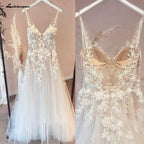 Lakshmigown Flowy A Line Tulle V Neck Wedding Dress With Custom Made Beach Bridal Gown