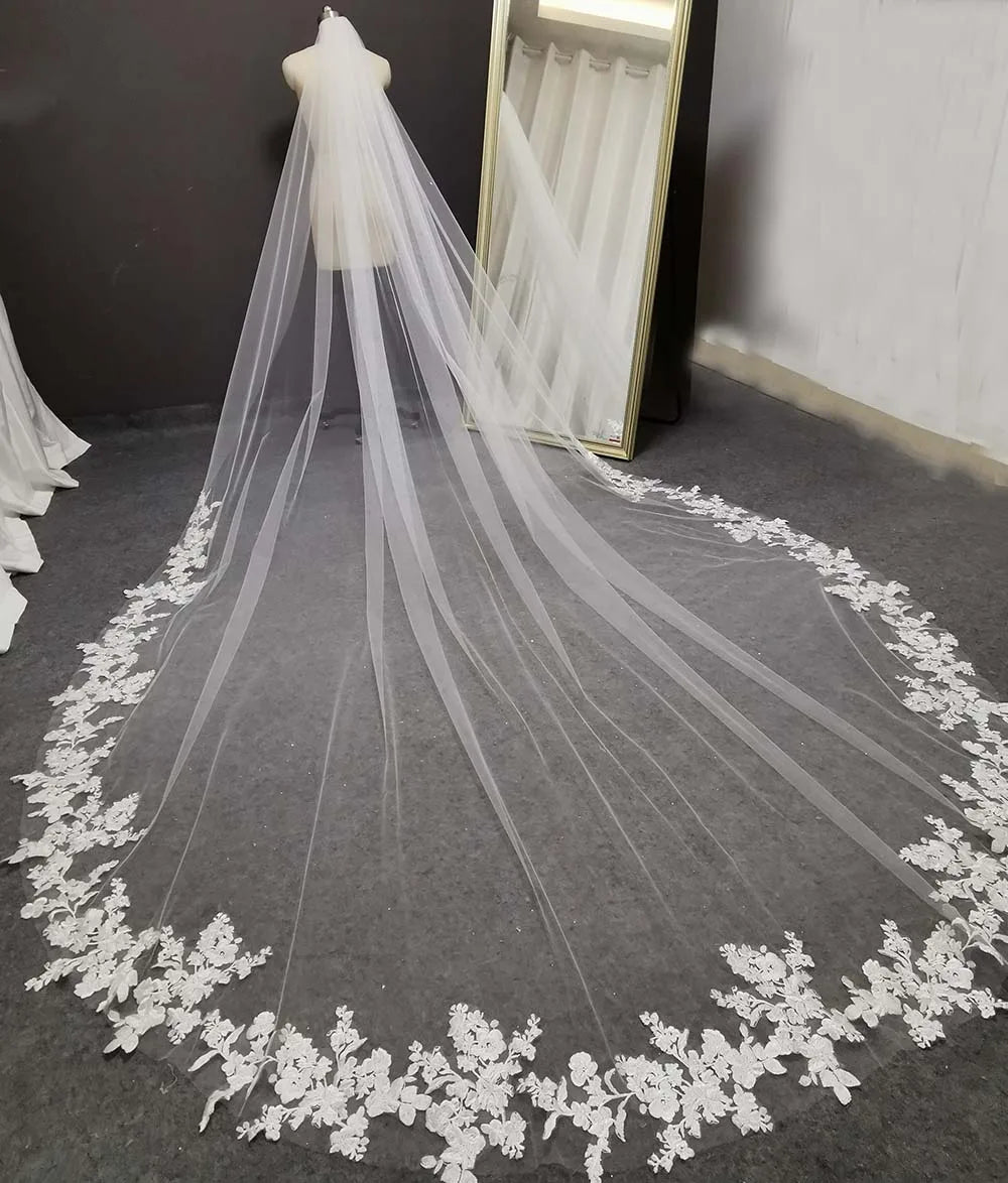 Custom Cathedral Wedding Veil Long Lace White Ivory With Comb