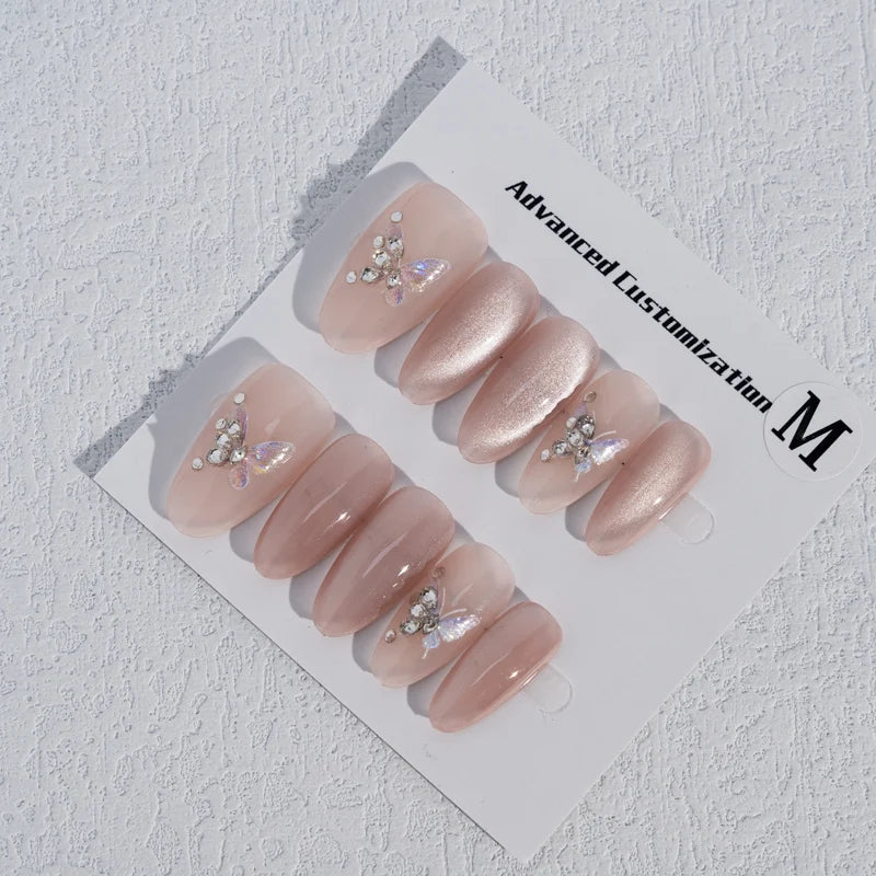 High Quality  Gel Cat's Eye Handmade Drill Glitter Luxury Customized Press on Nails