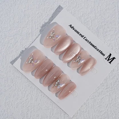 High Quality  Gel Cat's Eye Handmade Drill Glitter Luxury Customized Press on Nails