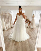 Lakshmigown Plus Size A Line Off The Shoulder Lace Applique Sweep Train Gown