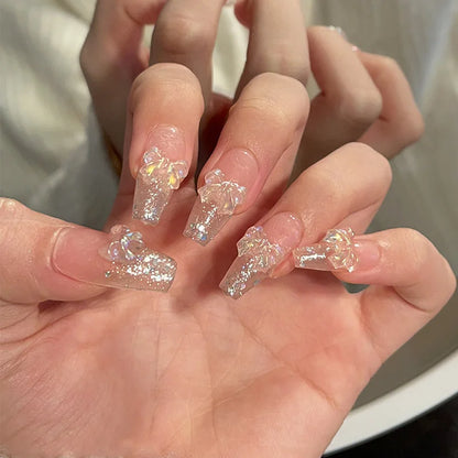Pegatinas de uñas con purpurina Aurora Bow, uñas postizas desmontables, listas para usar, hechas a mano 
