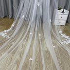 Single Layer Cathedral Wedding Veil With Lace Edge Applique Comb Ivory White