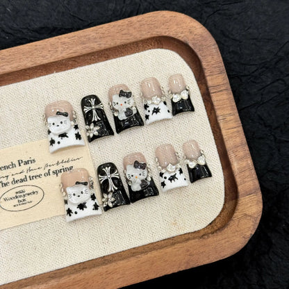 Nuevo estilo de alta calidad, uñas cortas con pico de pato, diseño francés, lindas uñas cortas, hechas a mano, para usar. 
