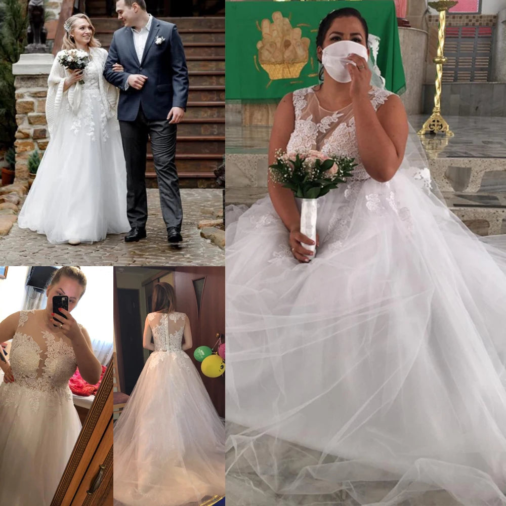 Lace A Line Wedding Gown Sleeveless Tulle Bridal Dress With Custom Fit