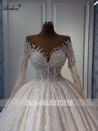 Alonlivn Elegant A Line Full Sleeve Lace Bridal Wedding Dress Pearls