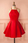 Simple Red A-line Short Straps Prom Dresses, Cheap Homecoming Dress for Girls