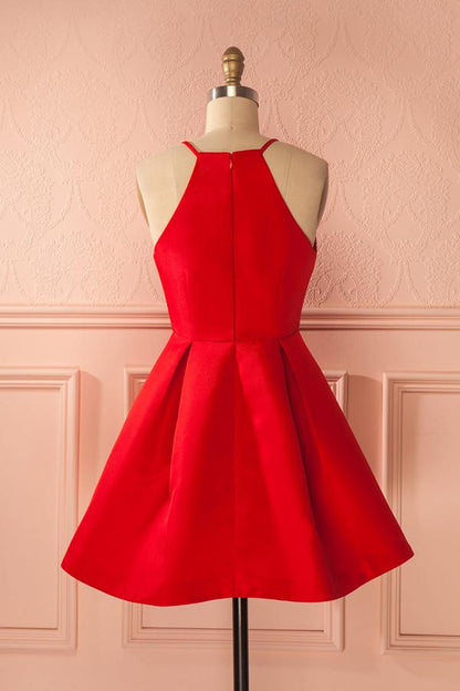 Schlichte rote A-Linien-Ballkleider mit kurzen Trägern, günstiges Homecoming-Kleid für Mädchen 