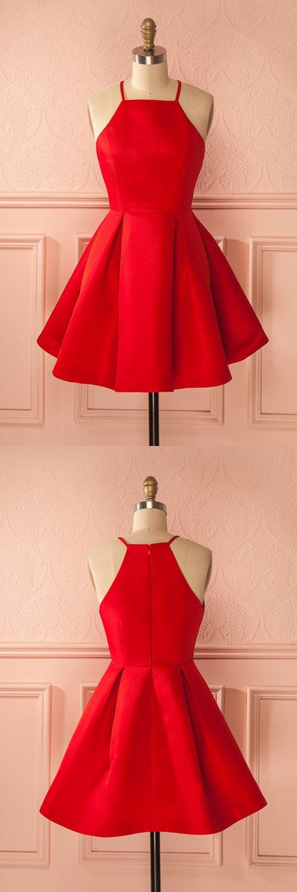 Schlichte rote A-Linien-Ballkleider mit kurzen Trägern, günstiges Homecoming-Kleid für Mädchen 