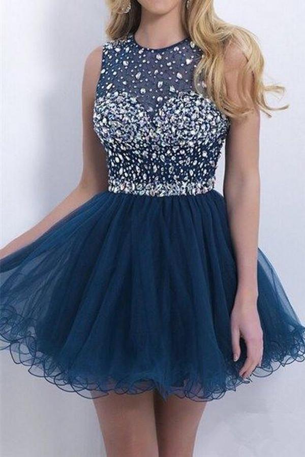 Spitze A-Linie Perlen Neckholder Sweetheart Kurzes Ballkleid, Süße Homecoming Kleider 