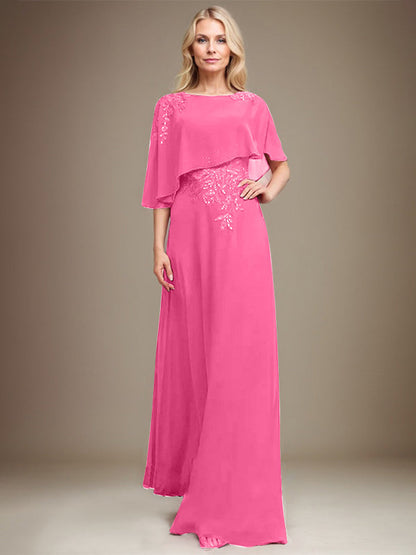 Vestido de gasa con encaje y lentejuelas para madre de la novia, corte A, largo hasta el suelo 