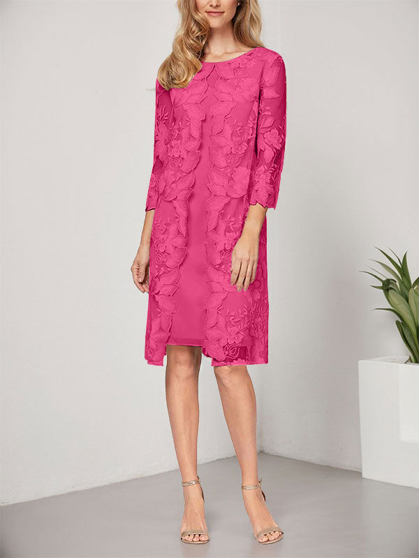 A-Linie U-Ausschnitt Knielang Chiffon Spitze Kleid für die Brautmutter mit Jacke 