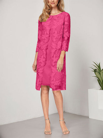 A-Linie U-Ausschnitt Knielang Chiffon Spitze Kleid für die Brautmutter mit Jacke 