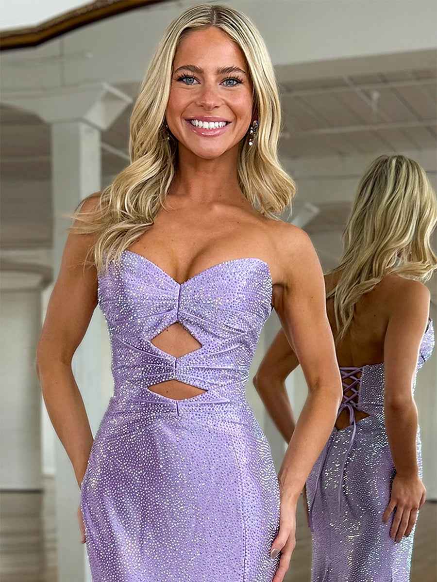 Hot Pink Mermaid Strapless Prom Dress Beaded With Lace Up Back