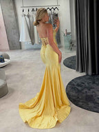 Hot Pink Mermaid Strapless Prom Dress Beaded With Lace Up Back